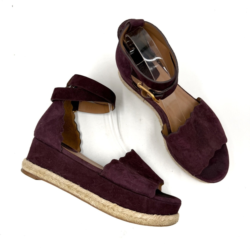 Chloe Lauren Espadrille Sandals Platform Purple Scalloped Suede Sz 41 / 11